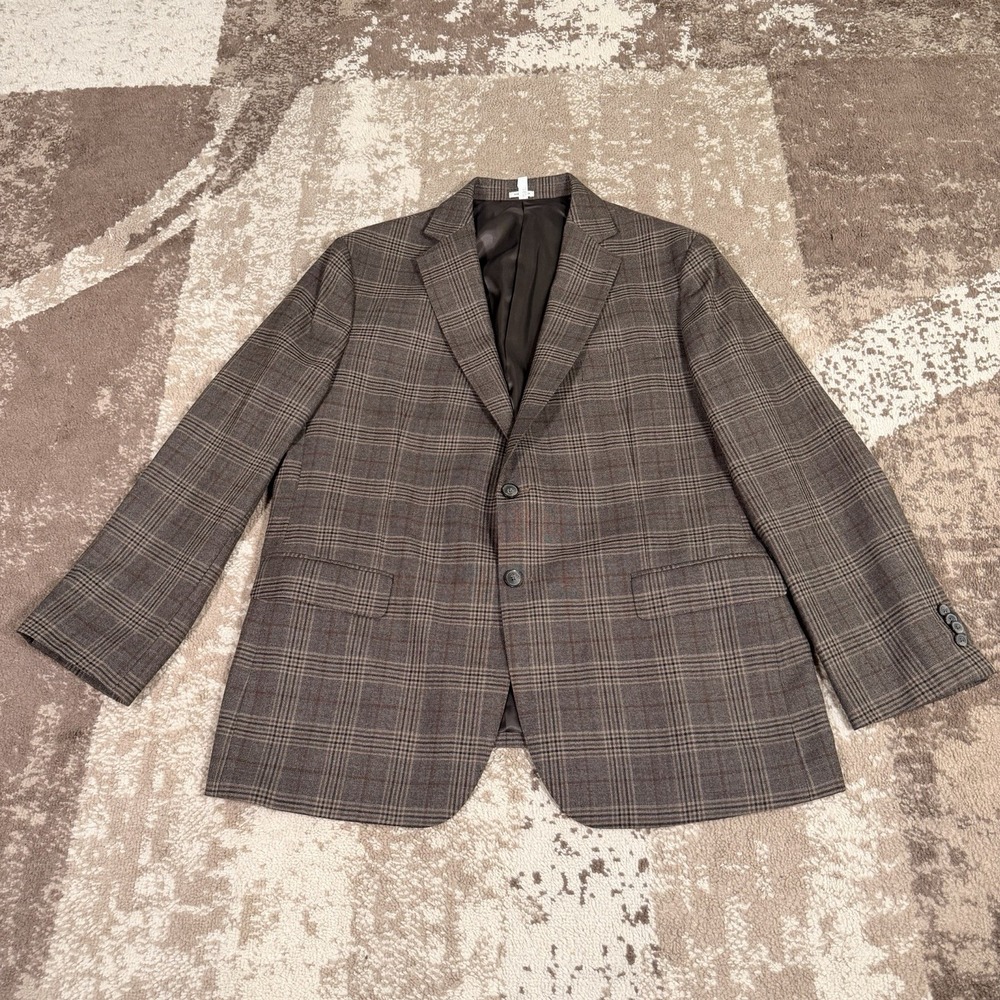 Joseph Abboud Heritage Blazer Mens 46R Sport Coat Brown Glen Plaid Jacket
